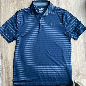 Under Armour Navy and Gray striped polo Golf Shirt Size Medium